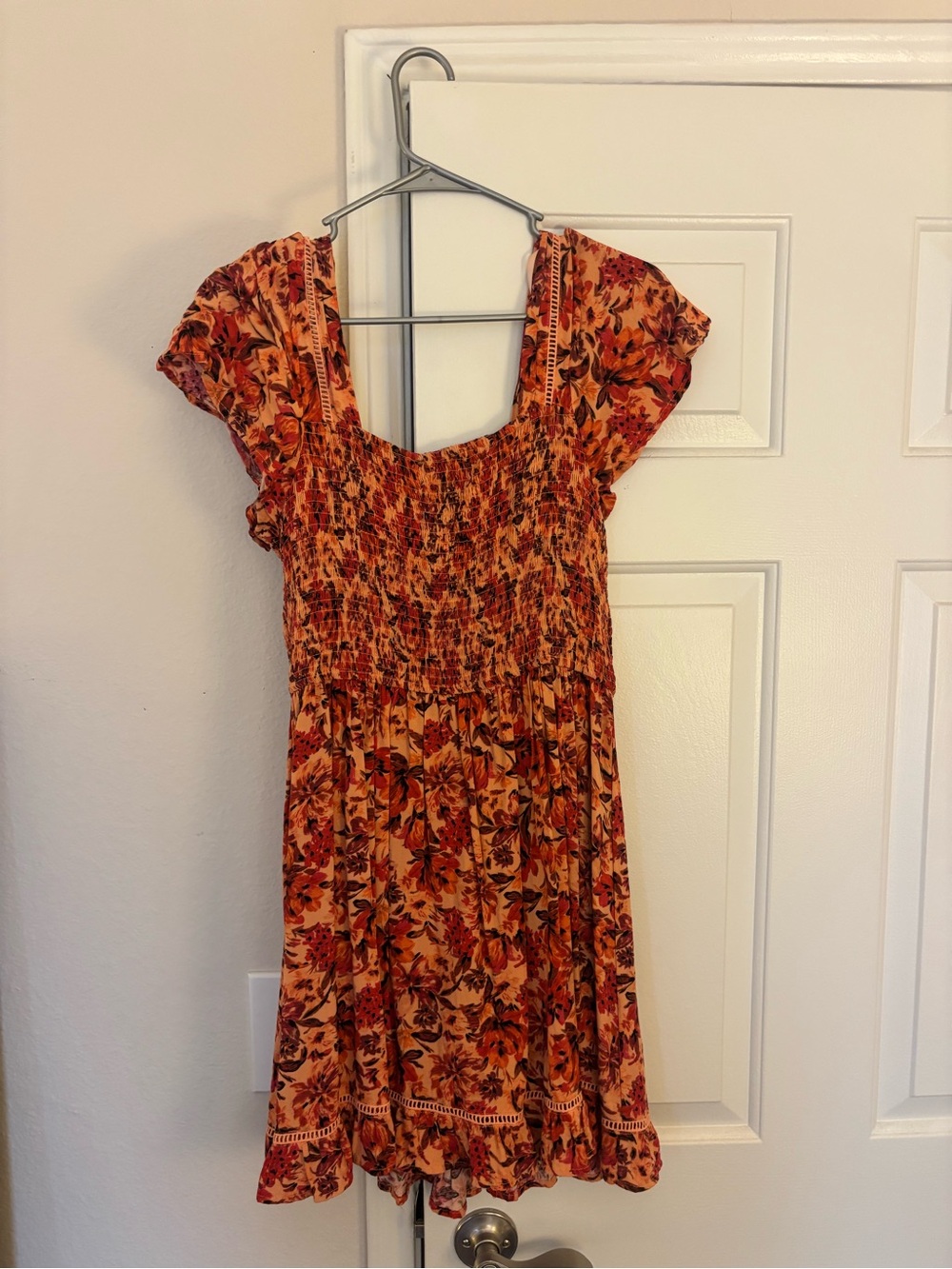 T.J.Maxx Orange Floral Smocked Mini Dress